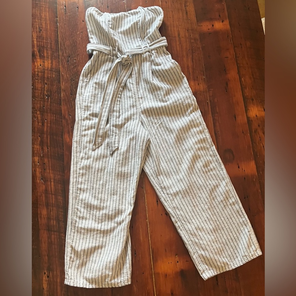 American Eagle sleeveless Jumper in Blue and White Stripes Size XS wide leg pant